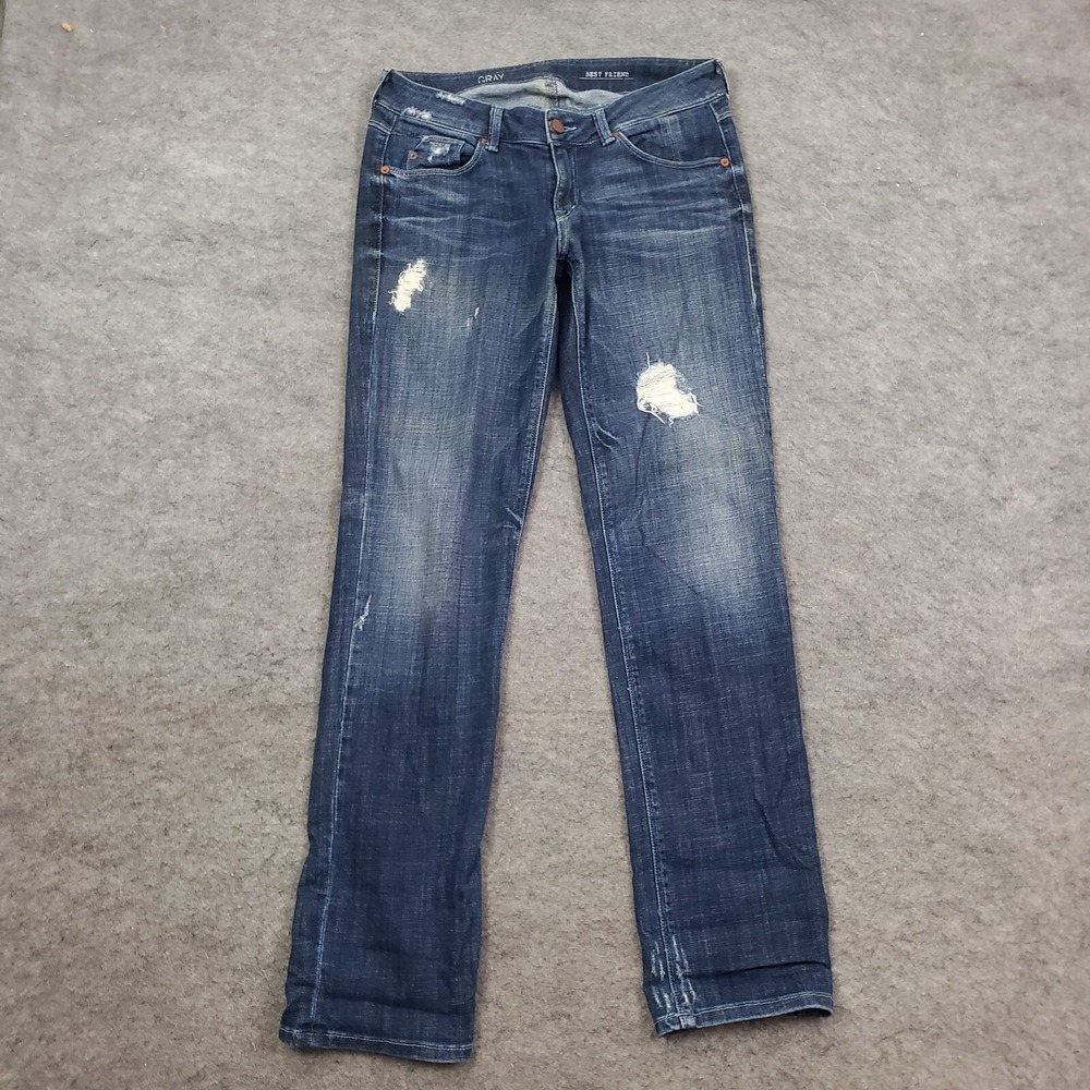 Saks Fifth Avenue Jeans Womens‎ 27 Straight Low Rise Dark Wash Distressed Pants